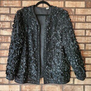 Ladies Black Silk Beaded Soutache Ribbon Formal Jacket Large